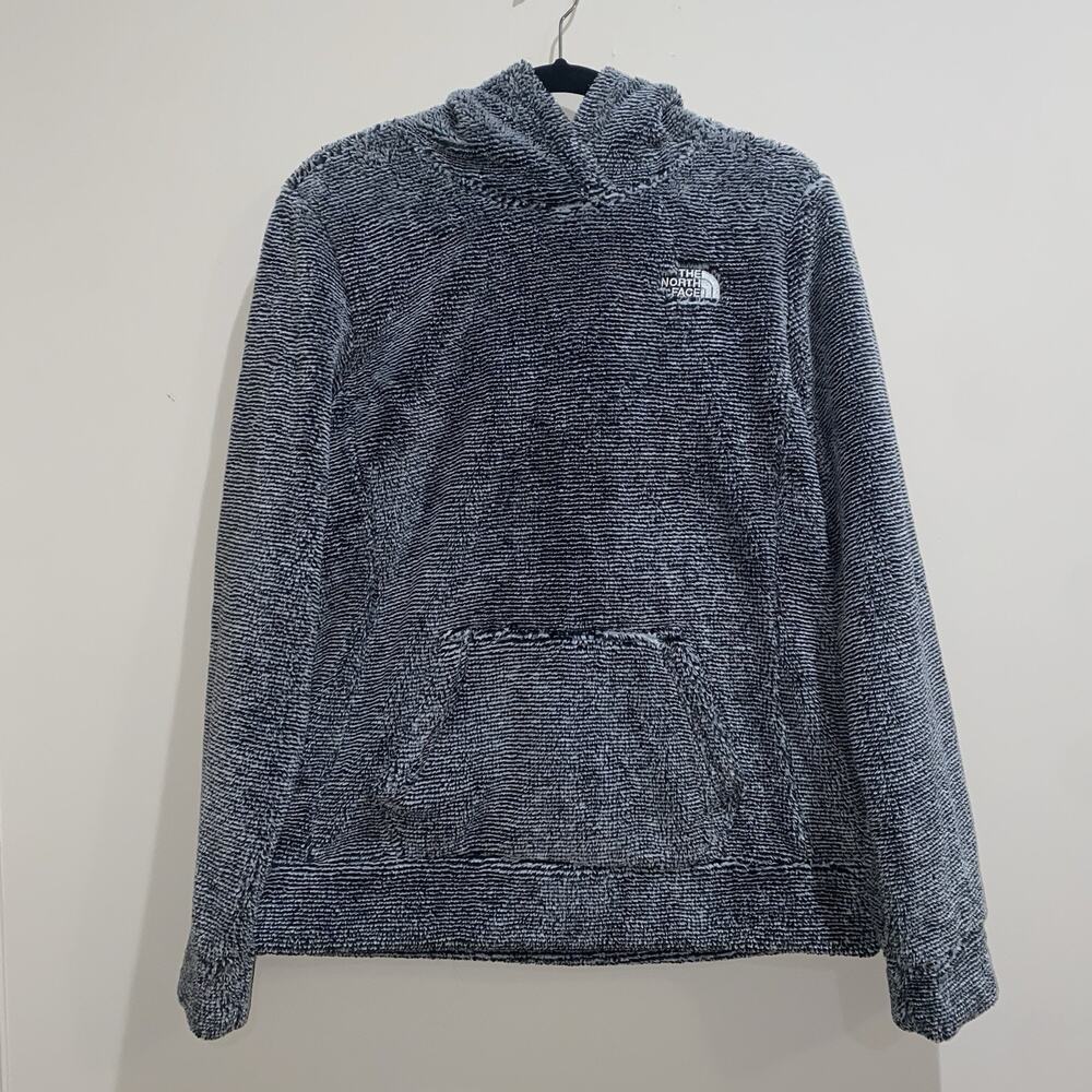 The North Face Women Medium Blue Grey Soft Fuzzy Fleece Hoodie Sweatshirt Comfy